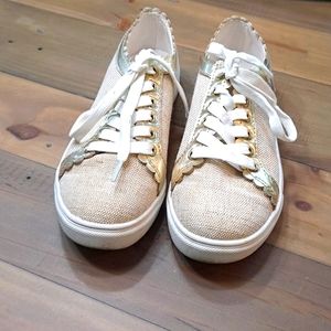 Jack Rogers gold sparkle tie sneaker guc 6